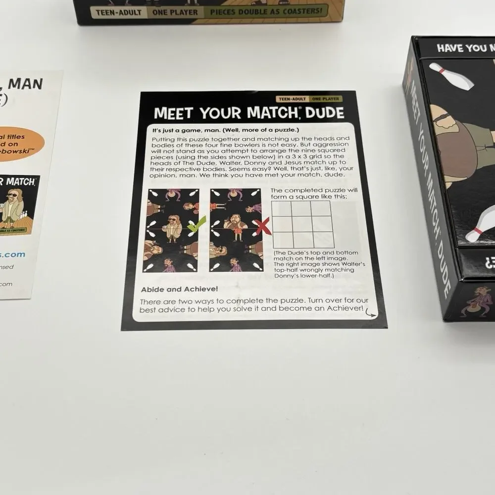 The Big Lebowski Meet Your Match Dude Puzzle Game Coasters Adult Complete.